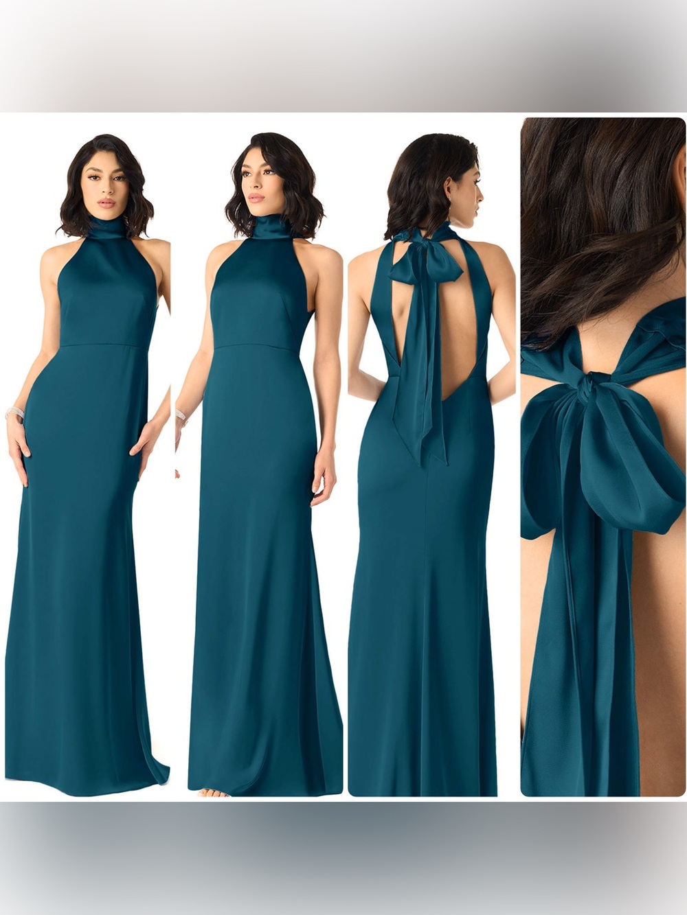 Azazie X Delaney Ink Blue Sheath High Neck Halter Satin Dress Size 14